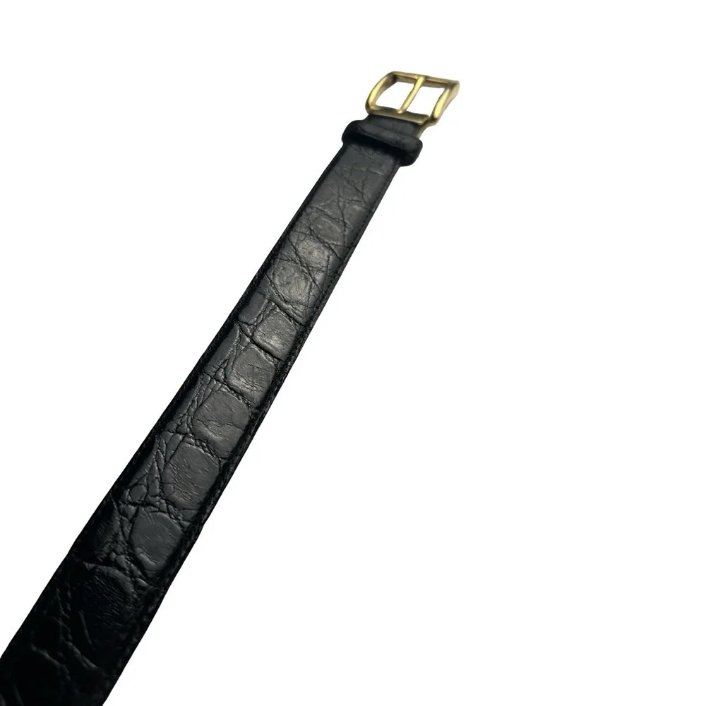 Bespoke Black Genuine Caiman Crocodile Mens Brass Buckle Belt Size 34